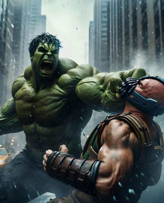 Hulk Vs Bane Battle Cityscape Print Poster