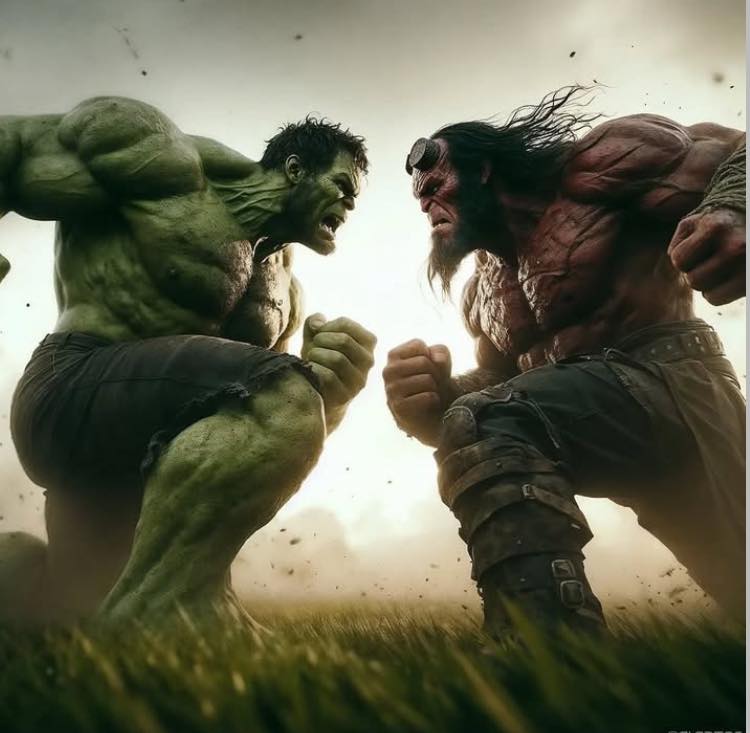 Hulk Vs Hellboy Showdown Print Poster