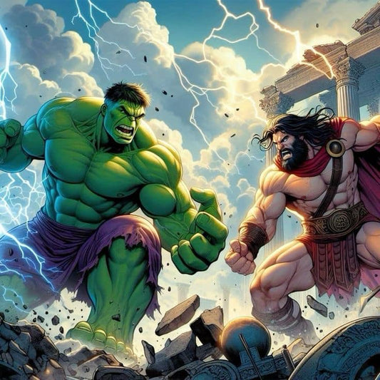 Hulk Vs Hercules Battle Scene Print Poster