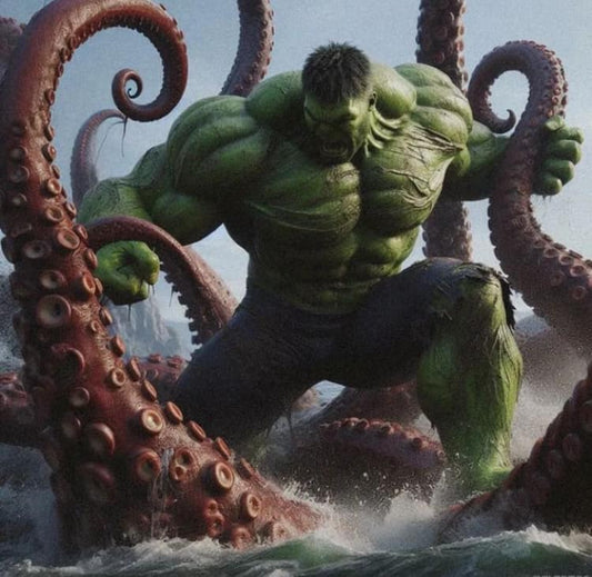 Hulk Vs Octopus Battle Print Poster