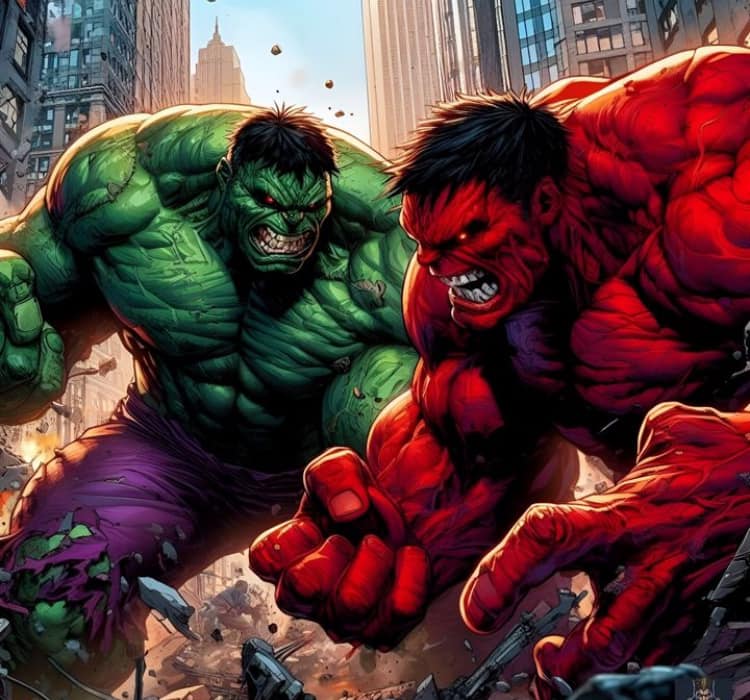 Hulk Vs Red Hulk City Battle Print Poster