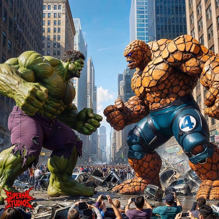 Hulk Vs Thing Battle Scene Print Poster