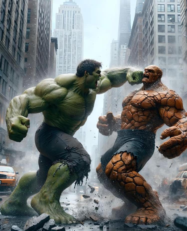 Hulk Vs Thing City Battle Print Poster