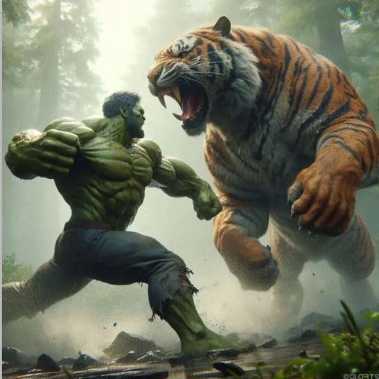 Hulk Vs Tiger Battle Forest Print Poster