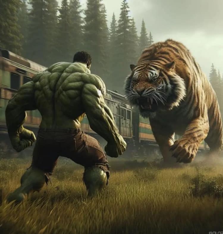 Hulk Vs Tiger Showdown Print Poster