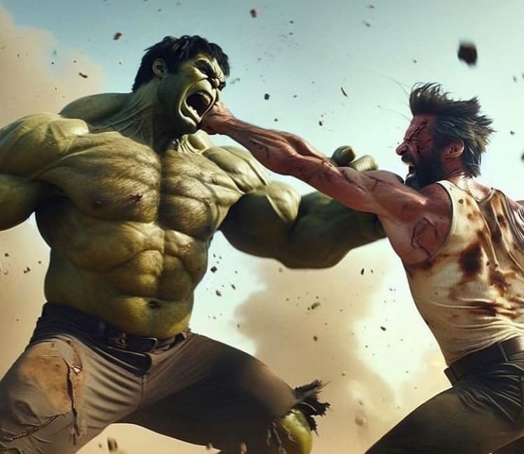 Hulk Vs Wolverine Action Scene Print Poster