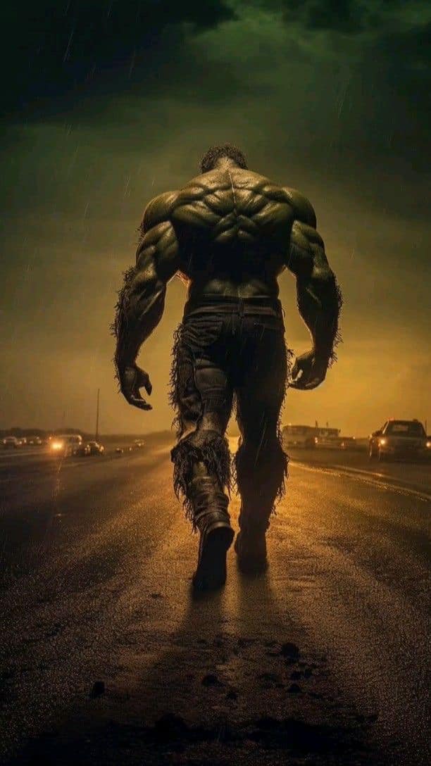 Hulk Walking Highway Sunset Print Poster