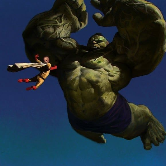 Hulk Saitama Punch Fight 909 Print Poster