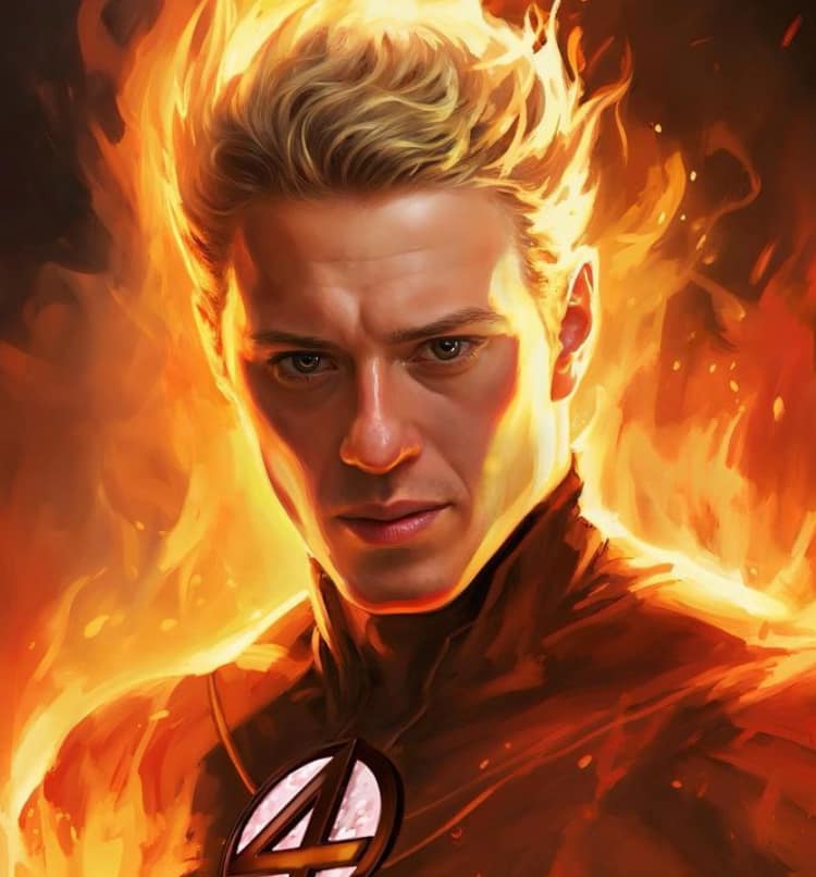 Human Torch Portrait Fire Hero Print Poster