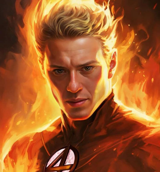 Human Torch Portrait Fire Hero Print Poster