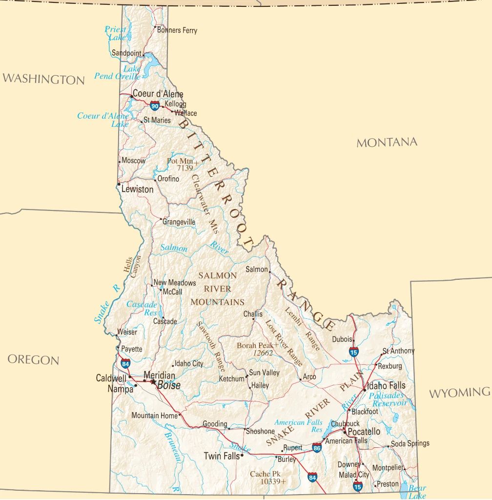 Idaho State Road Map Boise Coeur D'Alene Poster Picture Poster Print