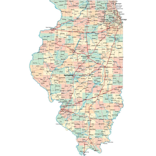 Illinois Road Map Picture Keychain Keychain Chicago City County State