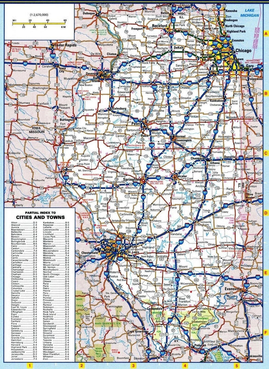 Illinois State Road Map Chicago St. Louis Poster Picture Photo Print