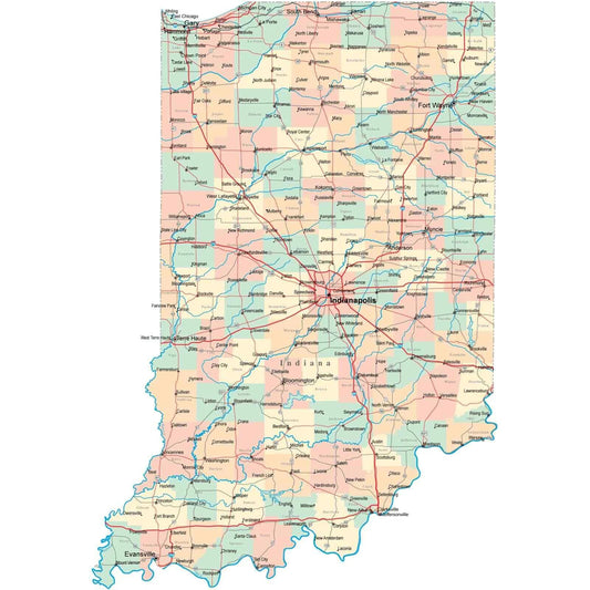 Indiana State Road Map In County Indianapolis Picture Photo Poster Print