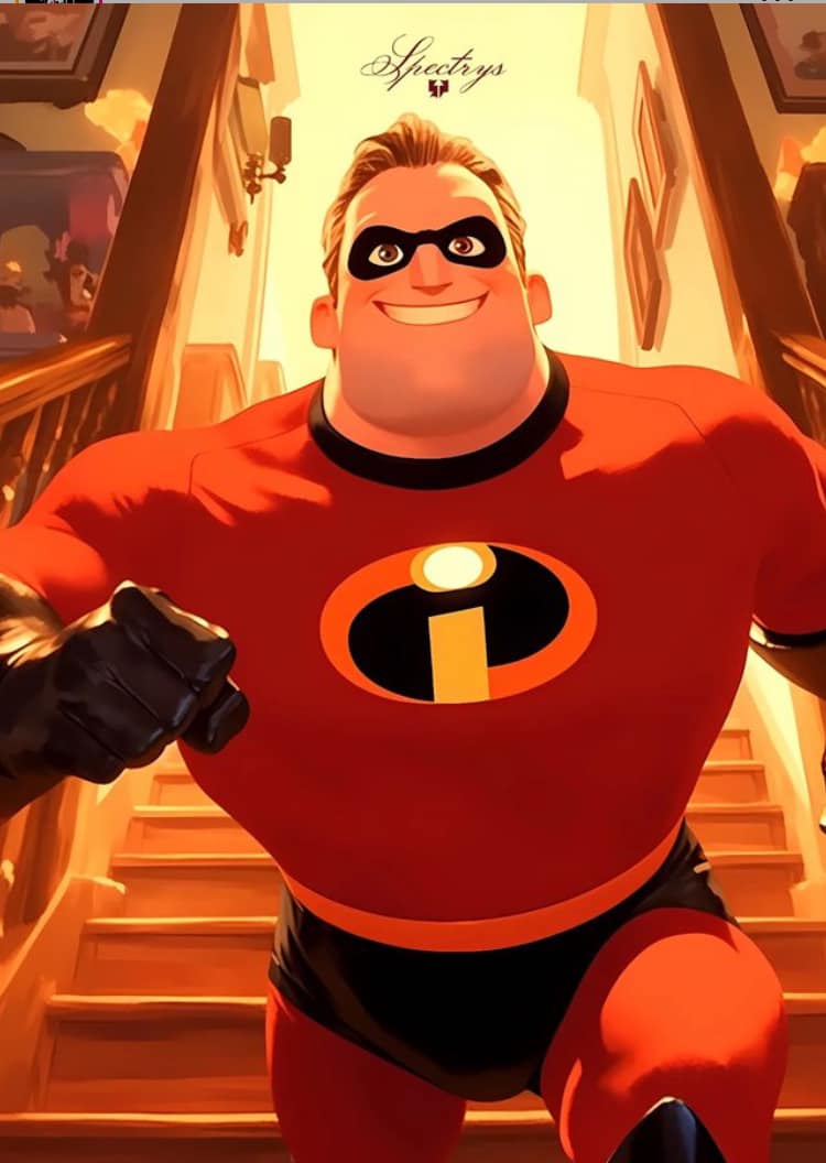 Incredibles Character Running Upstairs Print Poster