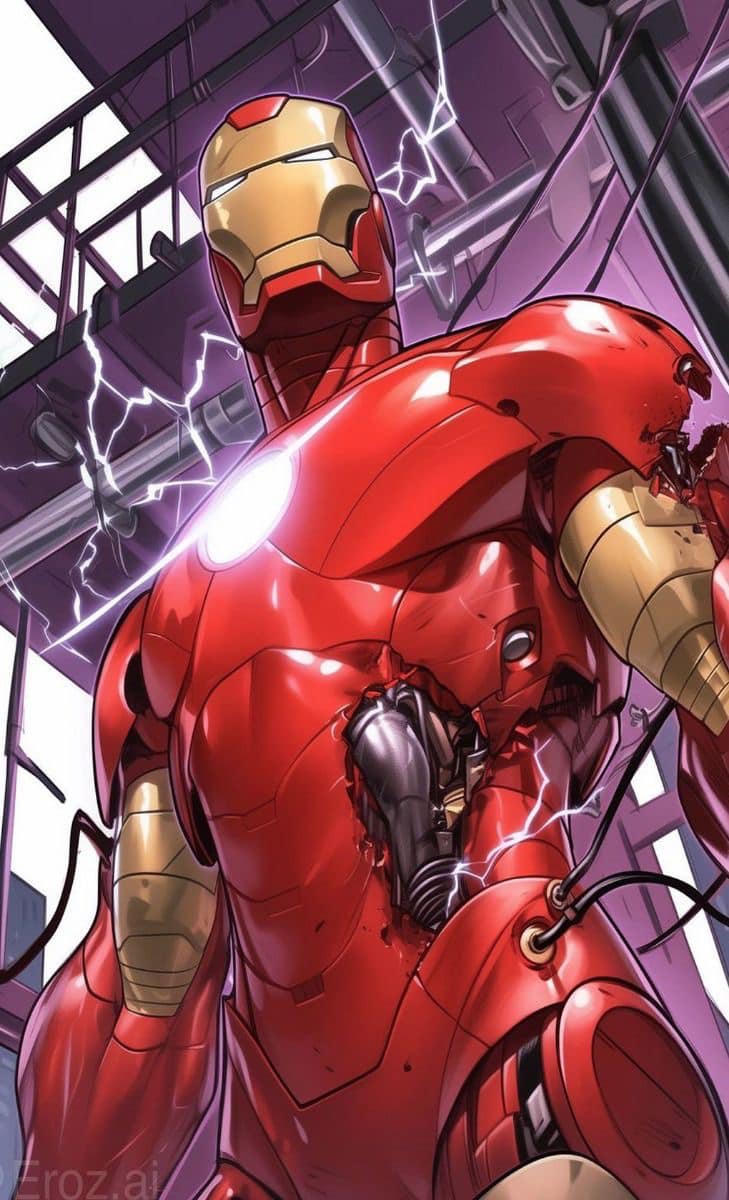 Iron Man Damaged Suit Comic Style Print Poster