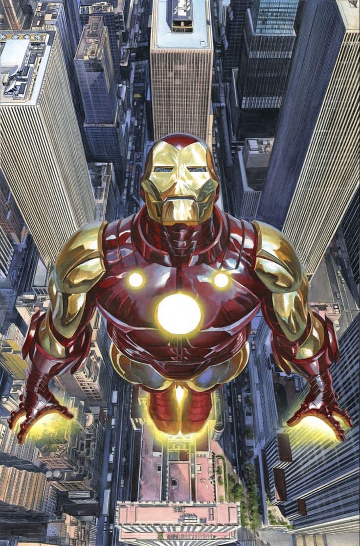 Iron Man Flying Above Cityscape Print Poster