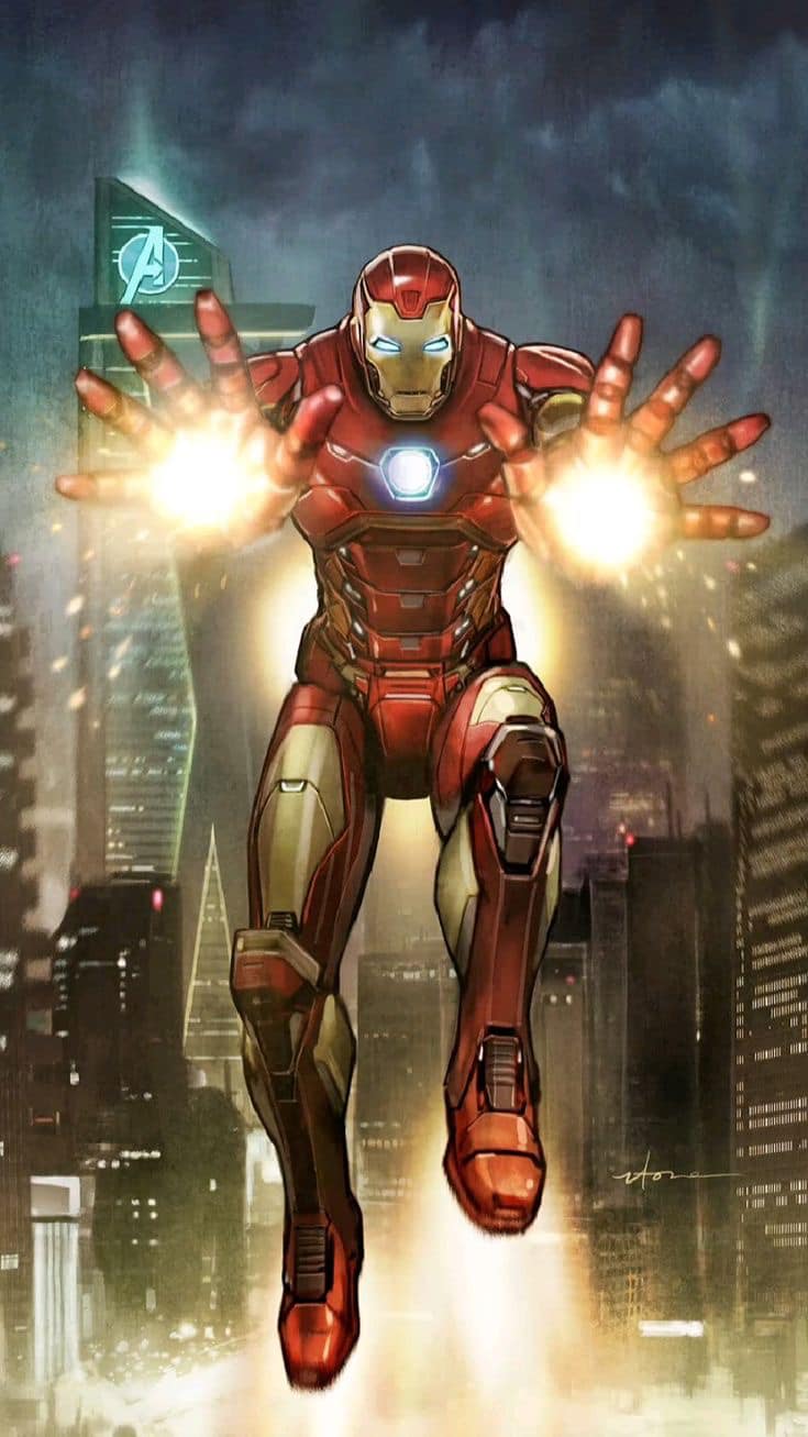 Iron Man Flying Cityscape Print Poster