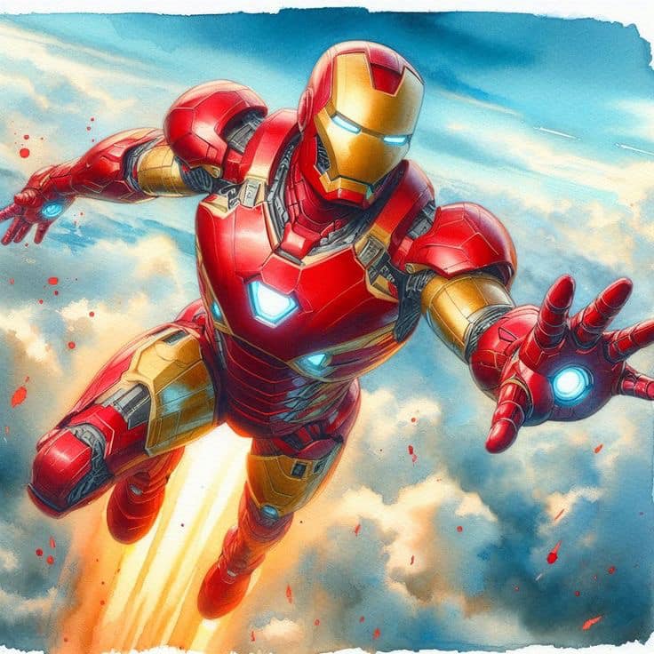 Iron Man Flying In Sky Print Poster