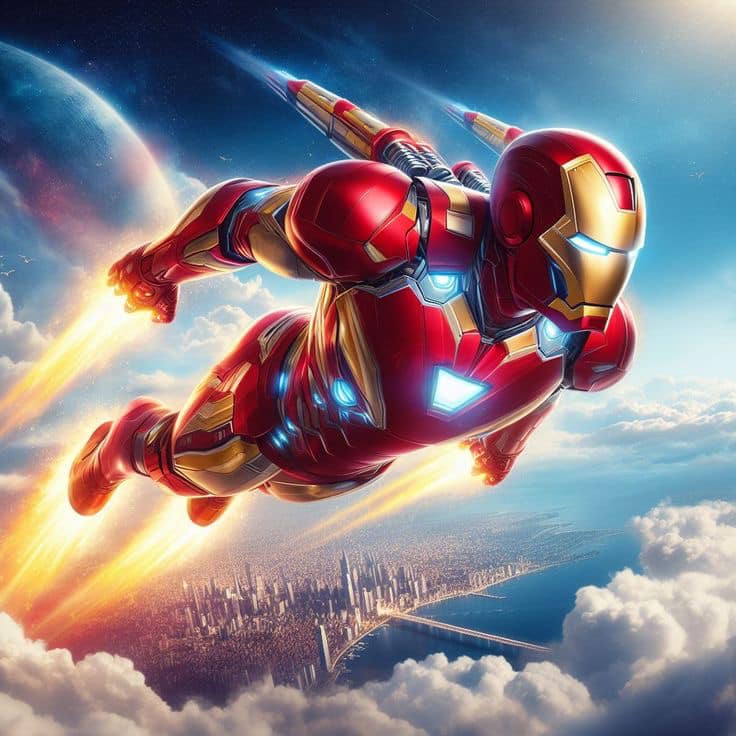 Iron Man Flying Sci Fi Skyline Jigsaw Puzzle