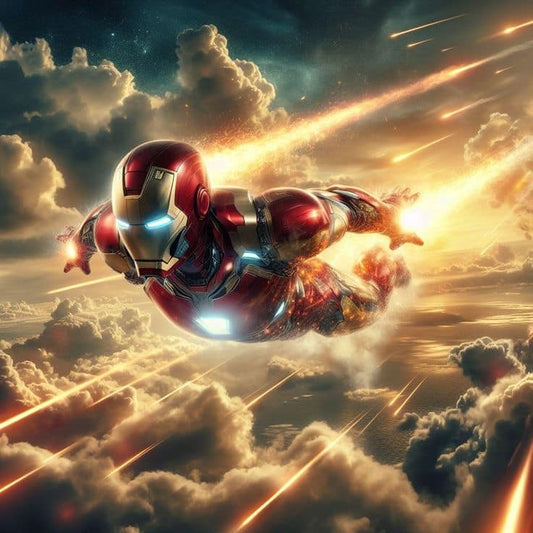 Iron Man Flying Through Clouds Print Poster