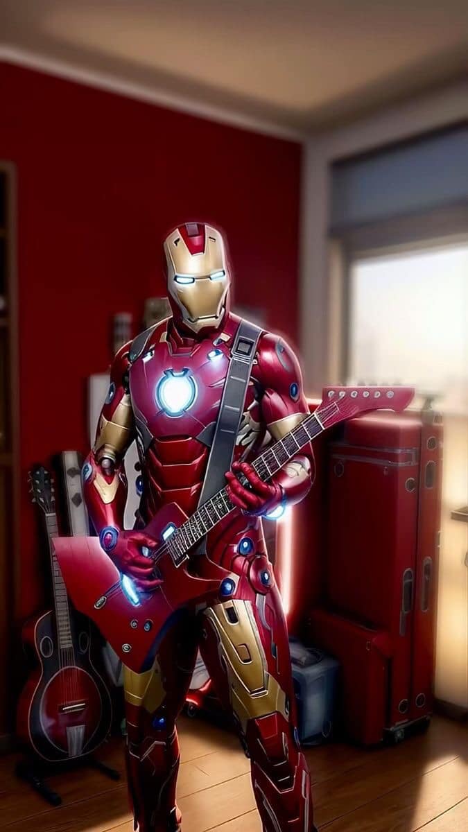 Iron Man Guitarist In Room Print Poster