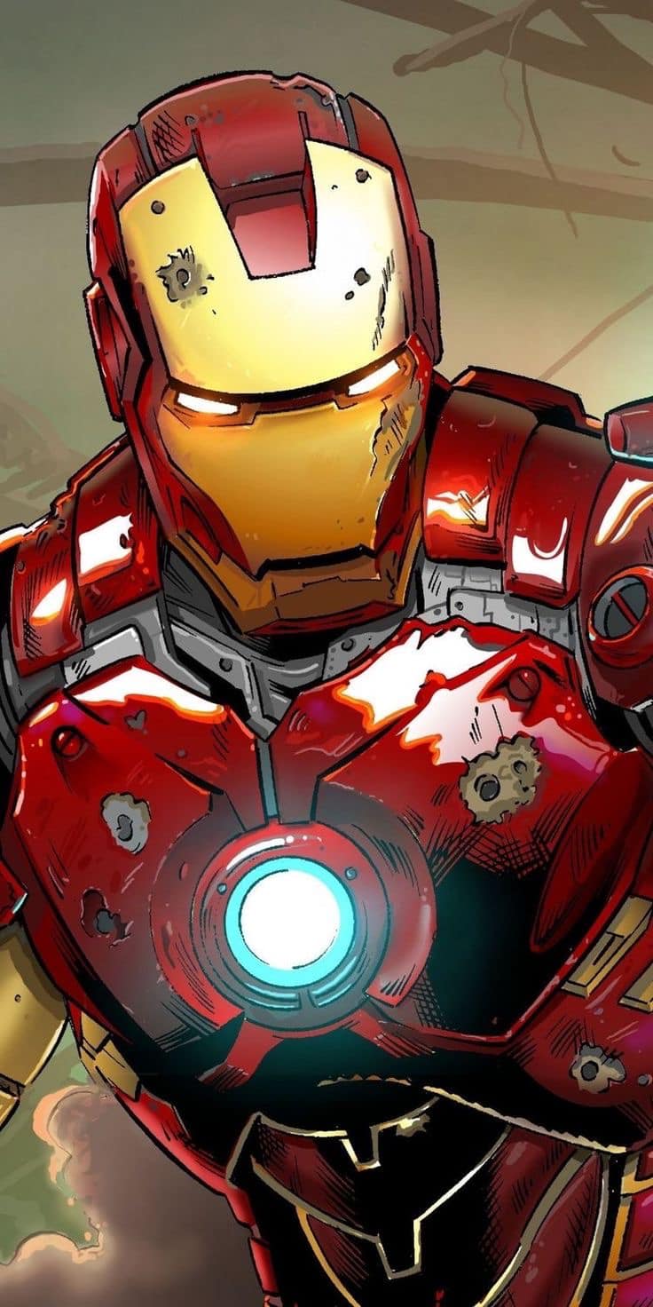 Iron Man Portrait Damaged Armor Print Poster