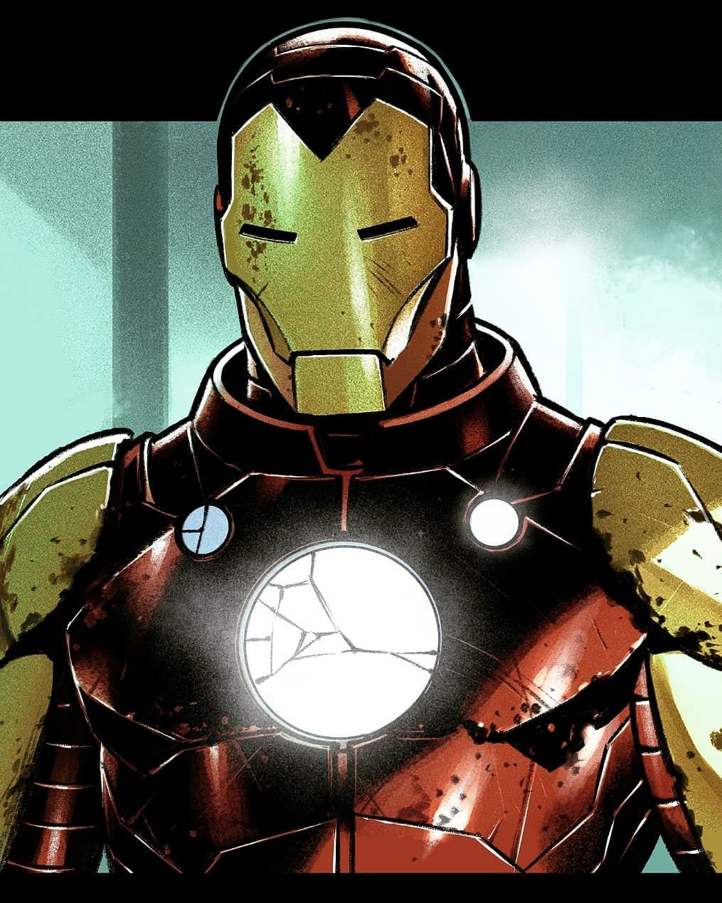 Iron Man Portrait Damaged Suit Print Poster