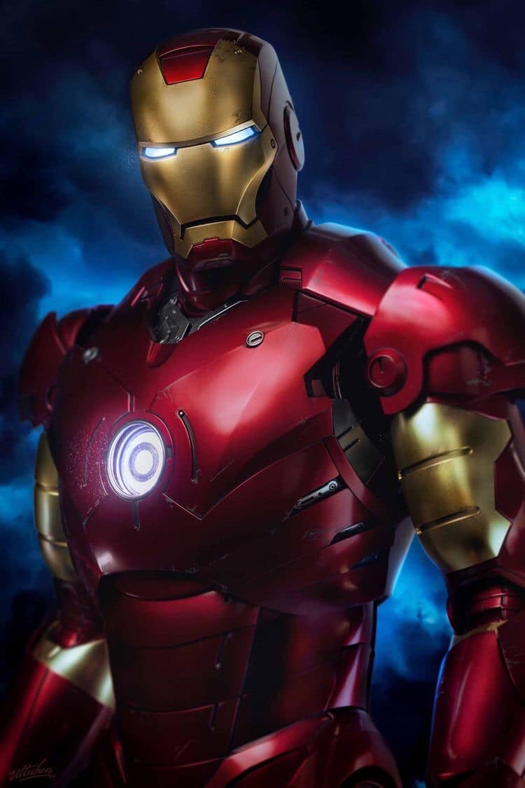 Iron Man Portrait With Blue Background Print Poster