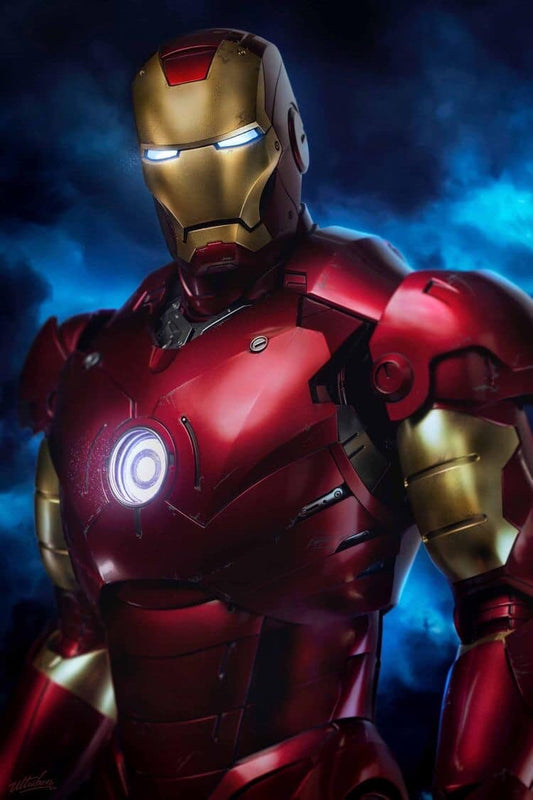 Iron Man Portrait With Blue Background Print Poster
