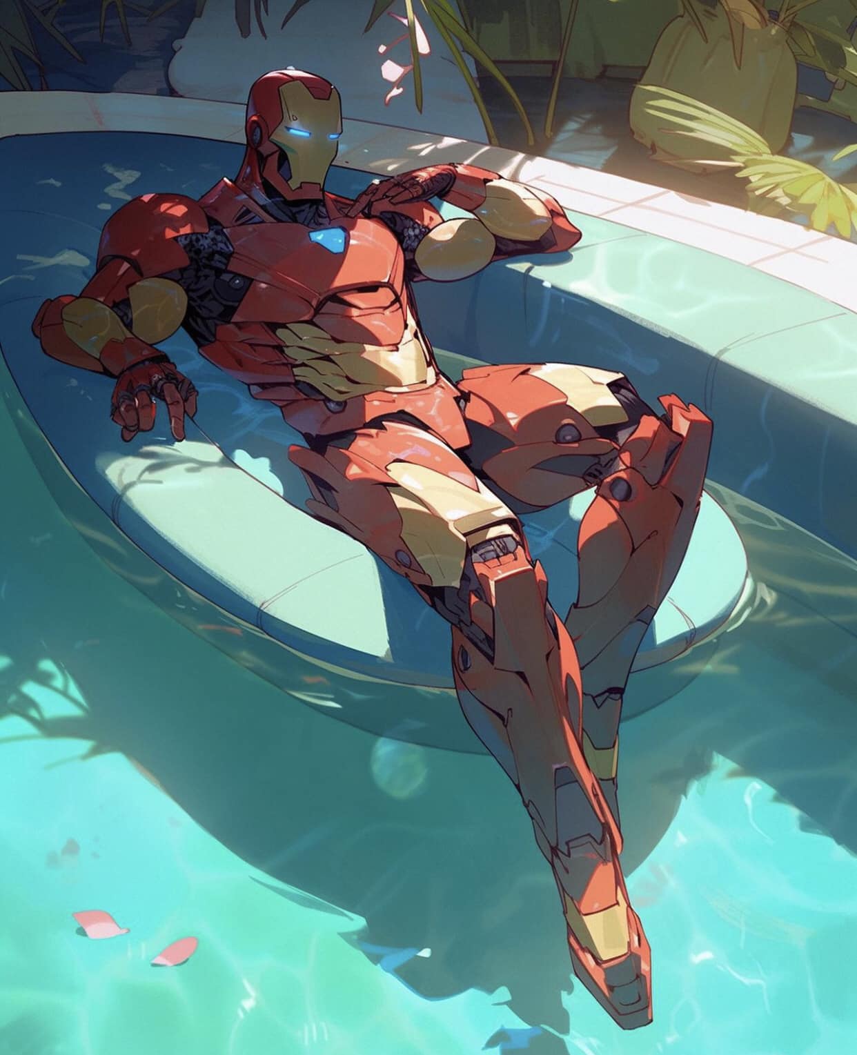 Iron Man Relaxing Poolside Print Poster