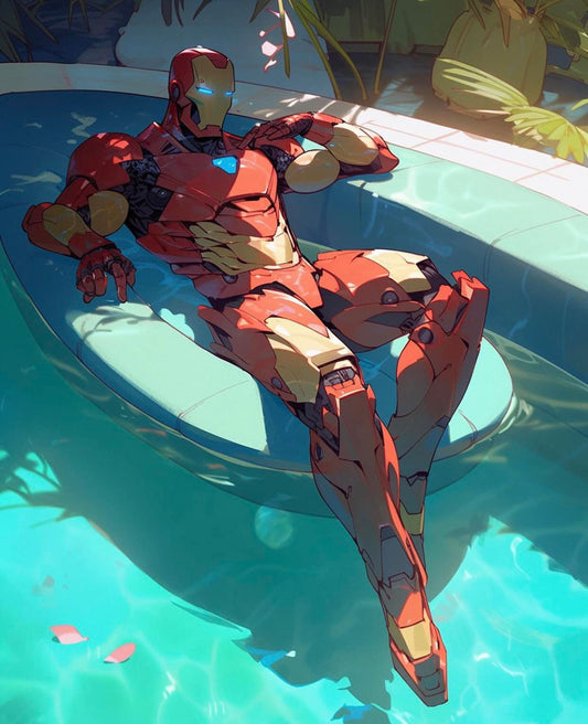 Iron Man Relaxing Poolside Print Poster