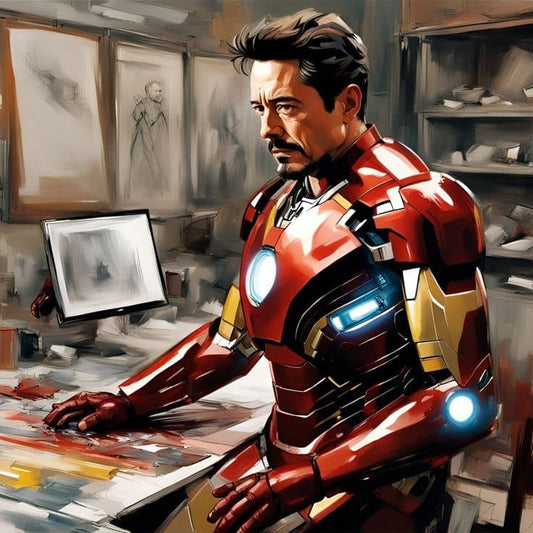 Iron Man Studying Designs Print Poster
