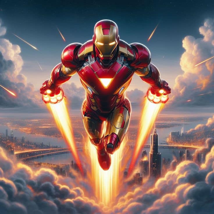 Ironman Flight Cityscape Print Poster