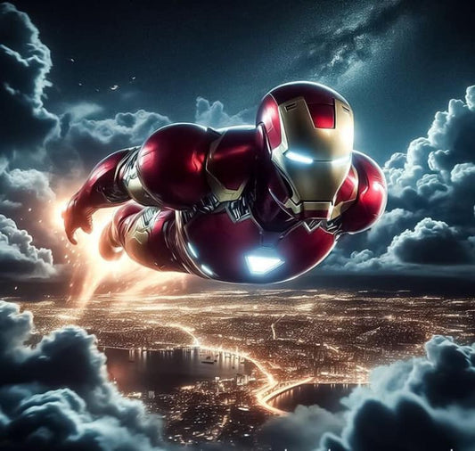 Ironman Flying Over Cityscape Print Poster