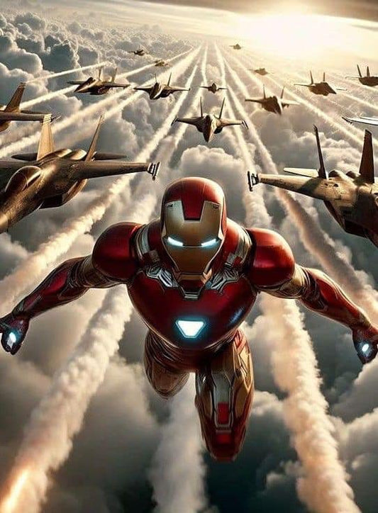 Ironman Flying With Aircrafts Print Poster