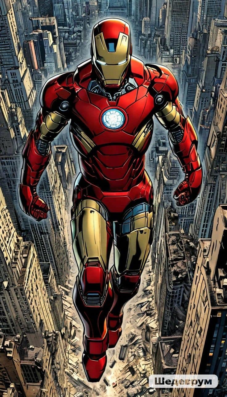 Ironman Skyline Action Print Poster