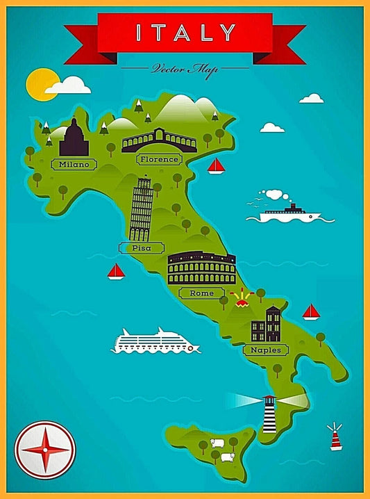 Italy Map Florence Rome Milano Naples Retro Travel Art Poster Picture