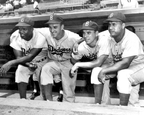 Jackie Robinson Roy Campanella Pee Wee Reese Glossy Photo Brooklyn Dodgers