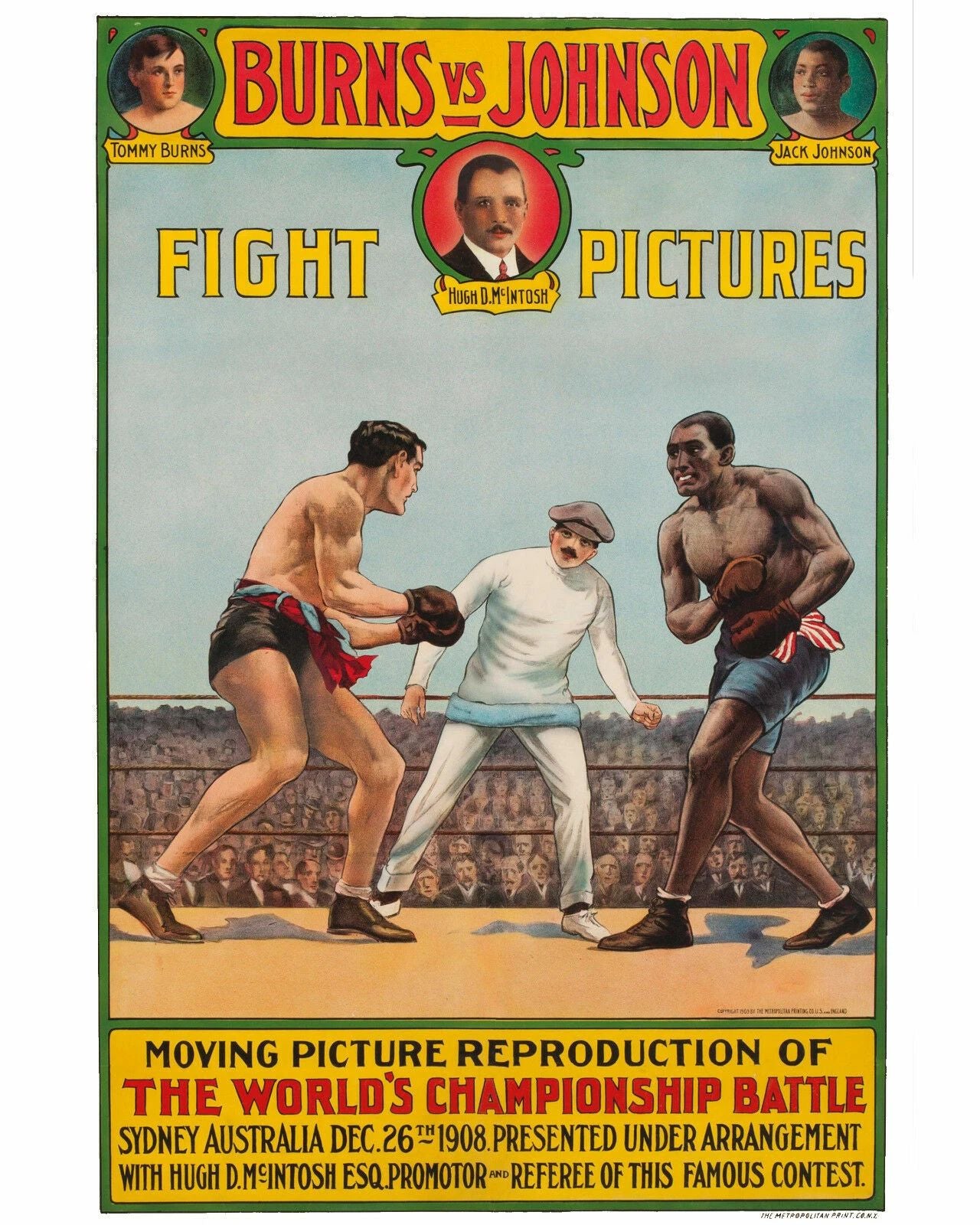 Jack Johnson Vs Tommy Burns Keychain Boxing Picture