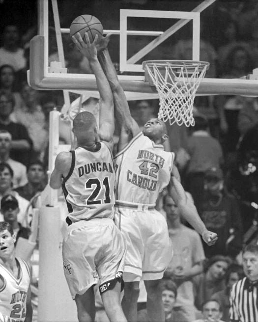 Jerry Stackhouse Vs Tim Duncan Glossy Keychain North Carolina Tar Heels Print