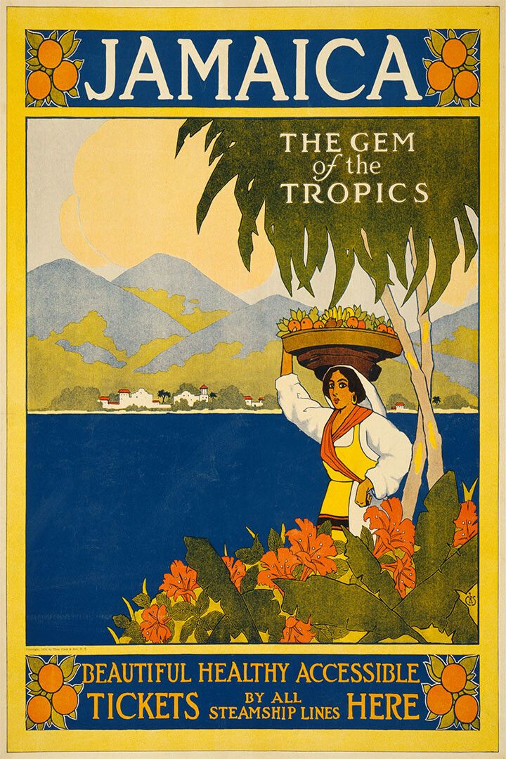 Jamaica Gem Of The Tropics 1910 Vintage Steamship Travel Keychain