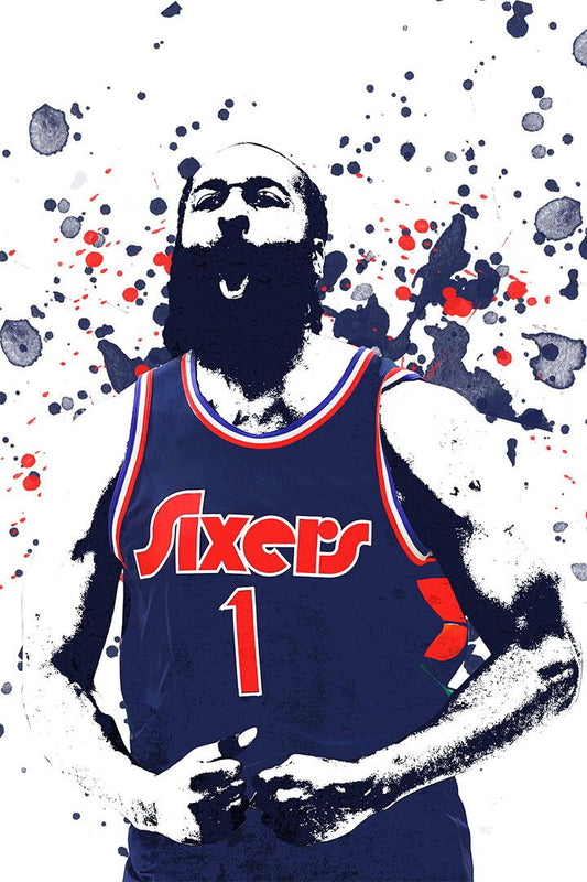 James Harden Philadelphia Basketbal Team Sports Watercolor Wall Poster