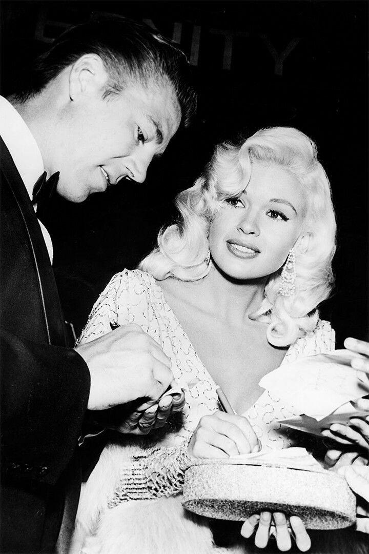 Jayne Mansfield With Wall Display Of Awards And Covers Jigsaw Puzzle