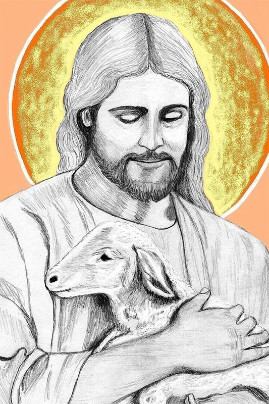 Jesus With Lambs Charcoal Pencil Vintage Picture Wall Home Decor Poster