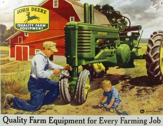 John Deere Keychain Father Son Tractor Farming 1950 Art Print Ad Keychain