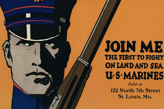 Join Me Us Marines On Land And Sea 1914 Wwi Recruiting Wall Poster
