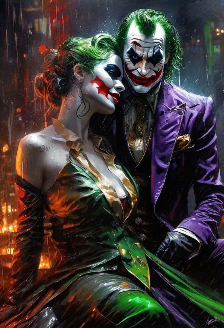 Joker And Harley Quinn Couple Portrait Print Poster