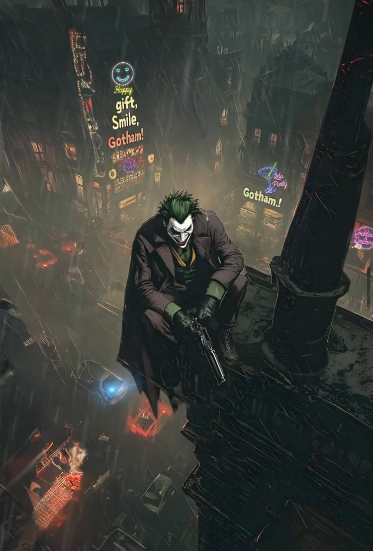 Joker Gotham Rooftop Night Print Poster