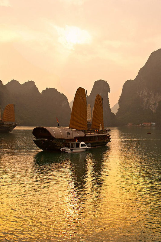 Junk On Halong Bay Watercraft Print Canvas Wall Art Home Decor Poster